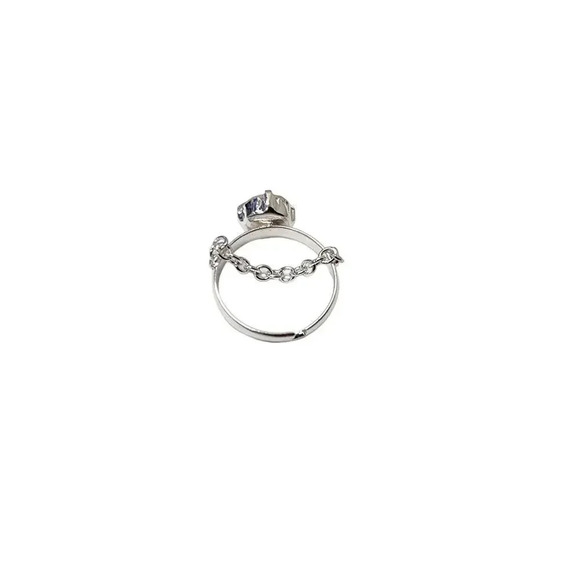 Vintage Faceted Crystal Chain Adjustable Ring Silver Tone - Picture 2 of 3